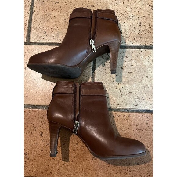 TORY BURCH Bristol Chestnut Smooth Leather Equestrian Calf Ankle Booties Sz 8M - Picture 4 of 9